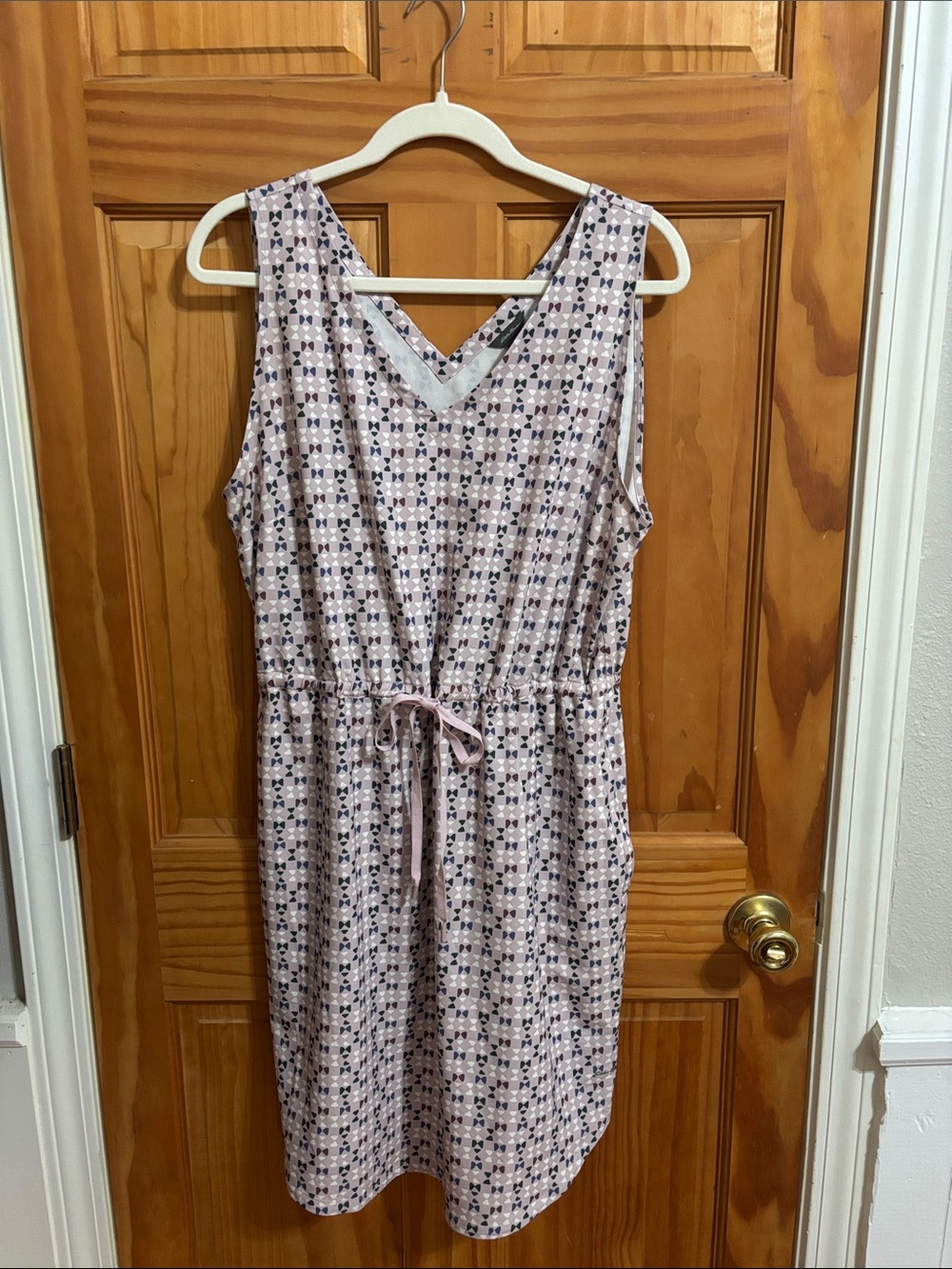 Eddie Bauer Sleeveless Pink Geometric Drawstring Dress
